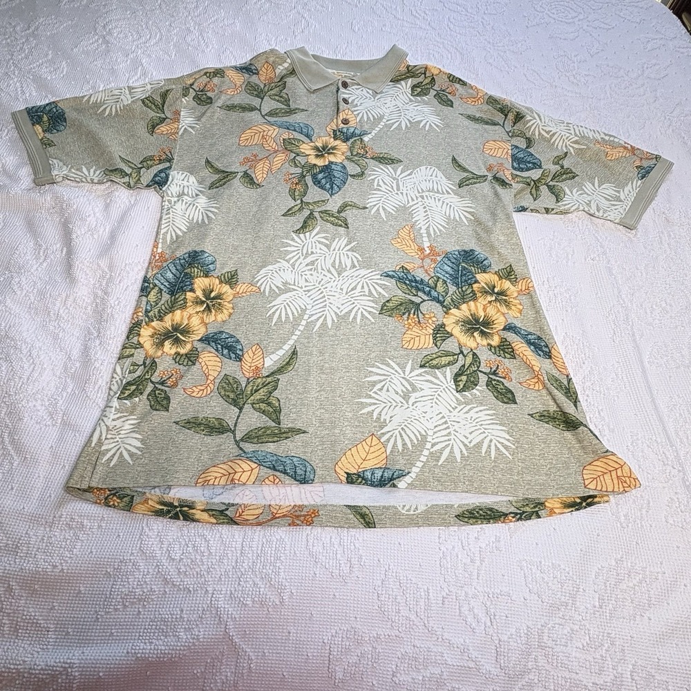 Tommy Bahama Men's XL Polo Hawaiian Print Cotton Short Sleeve Stretchy Comfy